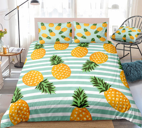 Image of Blue Striped Pineapple Bedding Set - Beddingify