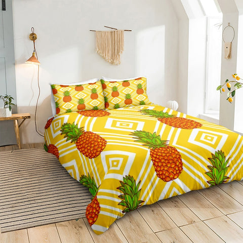 Image of Yellow Striped Pineapple Bedding Set - Beddingify
