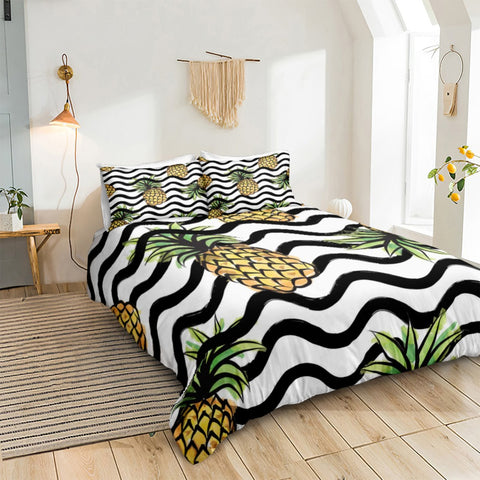 Image of Black Striped Pineapple Bedding Set - Beddingify