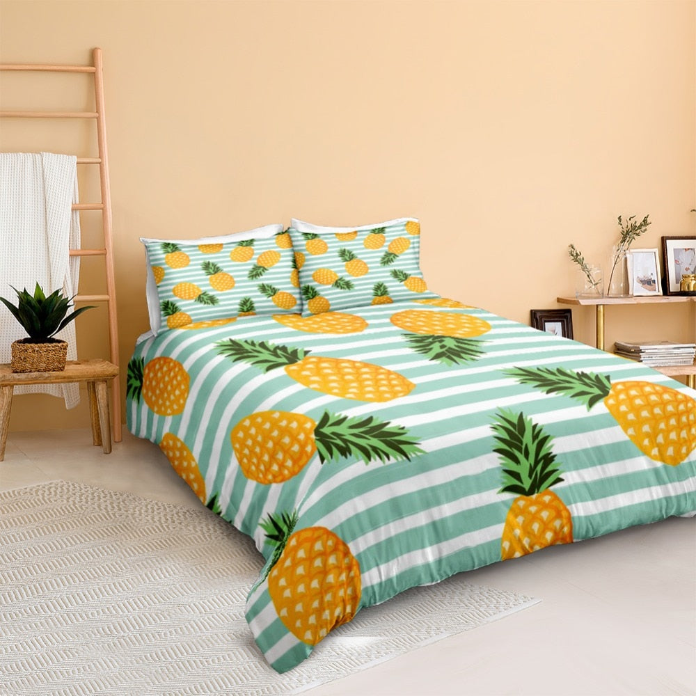 Blue Striped Pineapple Bedding Set - Beddingify