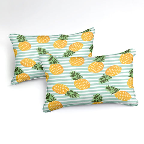 Image of Blue Striped Pineapple Bedding Set - Beddingify