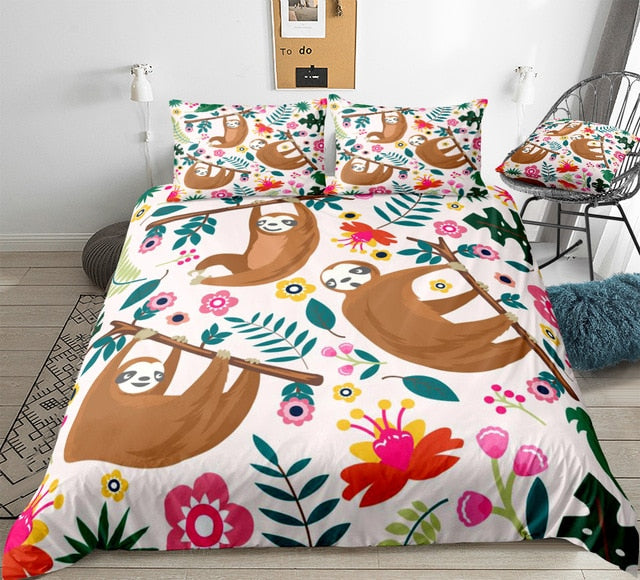Flowers Sloth Bedding Set - Beddingify