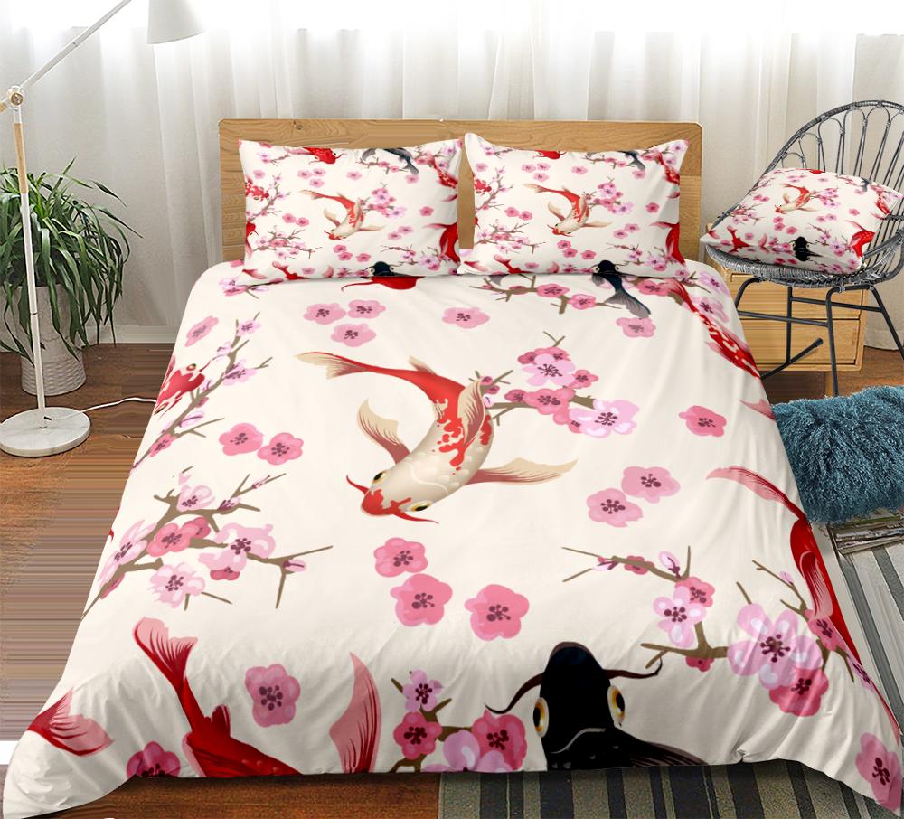 Plum Blossom and Kois Bedding Set - Beddingify