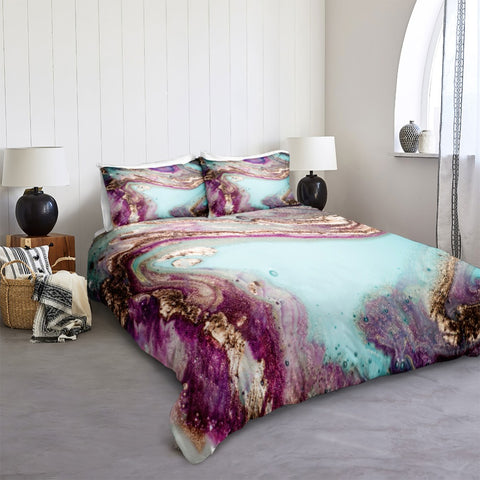 Purple Blue Marble Bedding Set - Beddingify