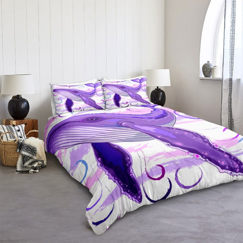 Image of 3D Purple Whale Bedding Set - Beddingify