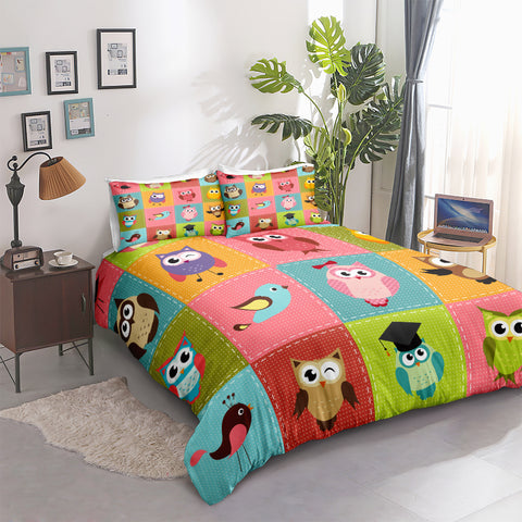 Image of Kids Owl Cartoon Bedding Set - Beddingify