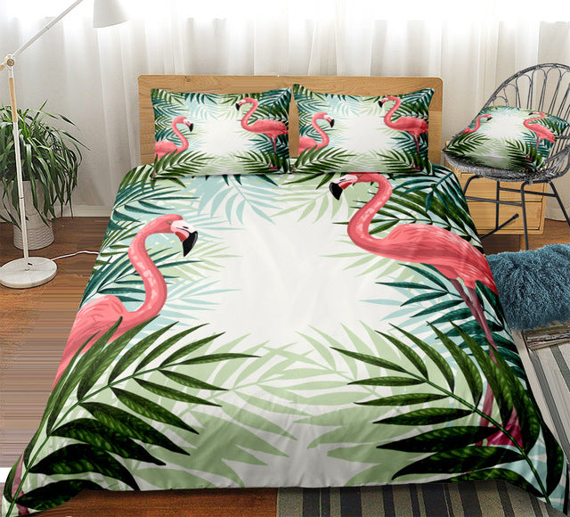 Flamingo and Leaves Bedding Set - Beddingify