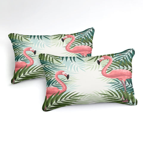 Image of Flamingo and Leaves Bedding Set - Beddingify