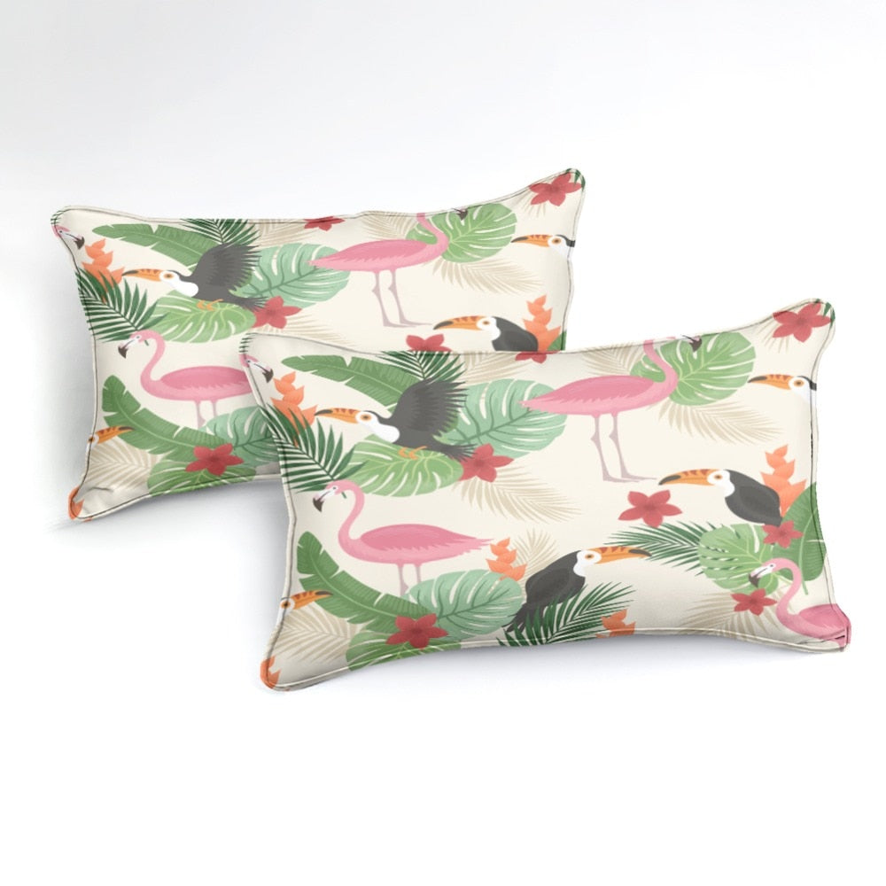 Flamingo And Parrot Bedding Set - Beddingify
