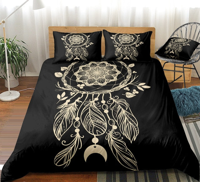 Feather Black Dreamcatcher Bedding Set - Beddingify