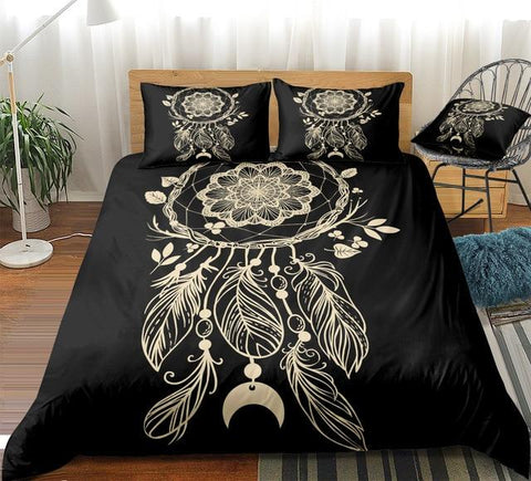 Image of Feather Black Dreamcatcher Comforter Set - Beddingify
