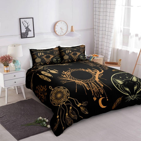 Image of Black Feather Dreamcatcher Comforter Set - Beddingify