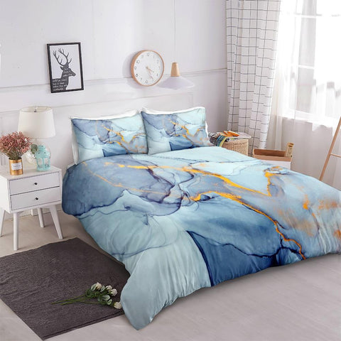 Image of Blue Gold Marble Comforter Set - Beddingify