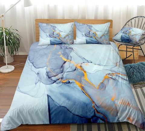 Image of Blue Gold Marble Comforter Set - Beddingify