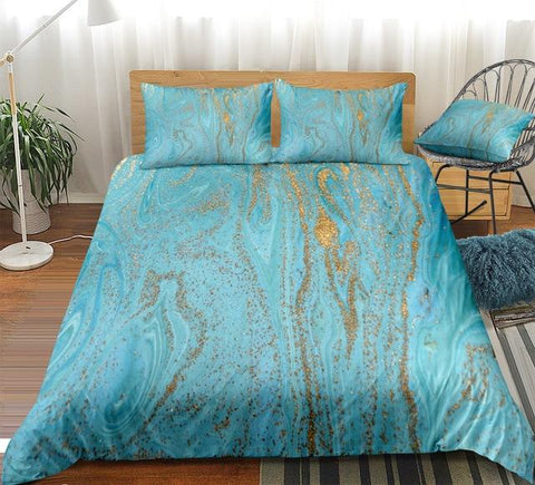 Image of Gold Blue Liquid Marble Comforter Set - Beddingify