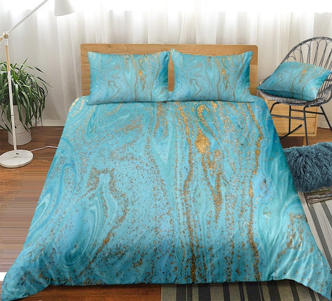 Image of Gold Blue Liquid Marble Bedding Set - Beddingify