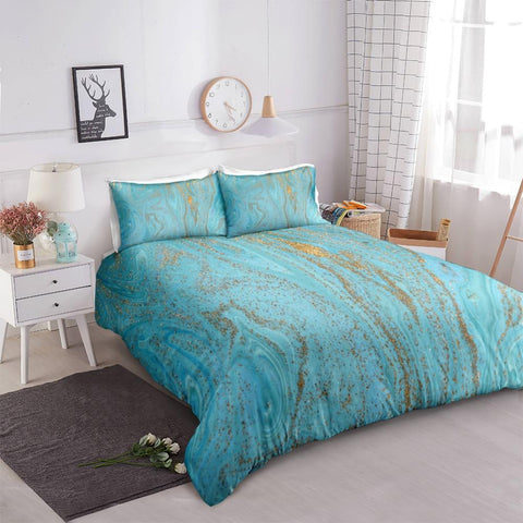 Image of Gold Blue Liquid Marble Comforter Set - Beddingify