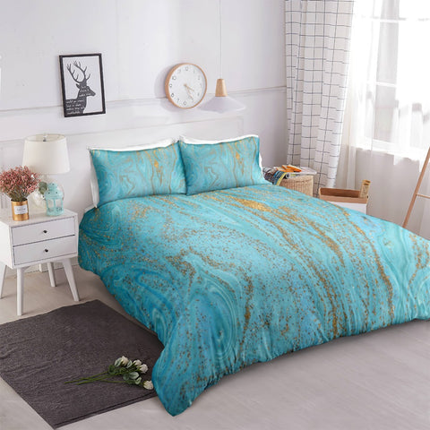 Image of Gold Blue Liquid Marble Bedding Set - Beddingify