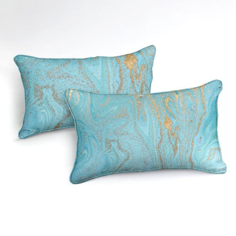 Image of Gold Blue Liquid Marble Comforter Set - Beddingify