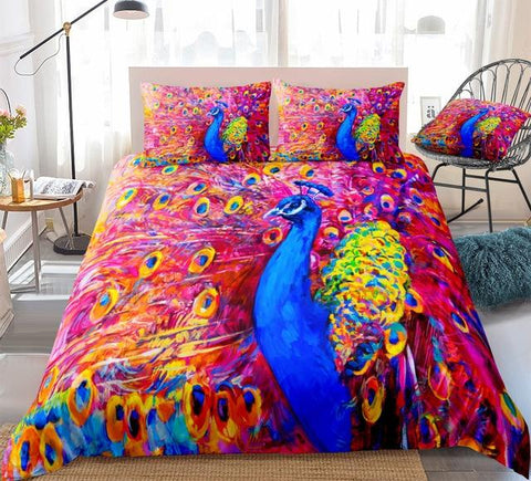 Image of Colorful Peacock Comforter Set - Beddingify