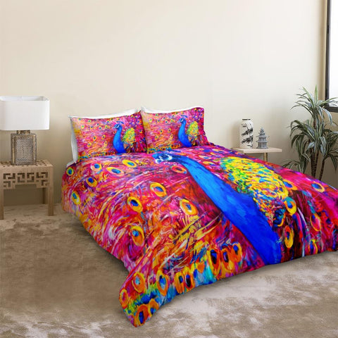 Image of Colorful Peacock Comforter Set - Beddingify