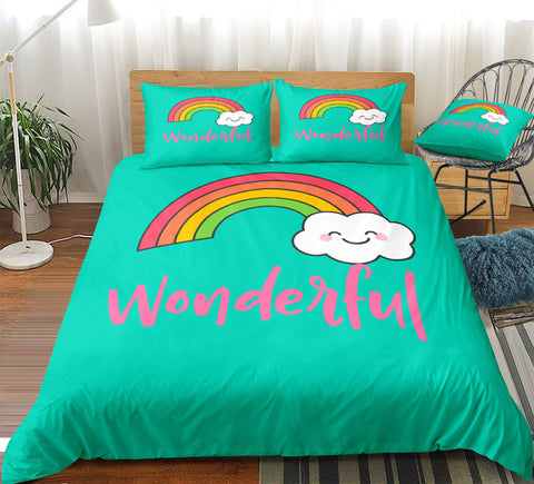 Image of Cyan Blue Rainbow Bedding Set - Beddingify