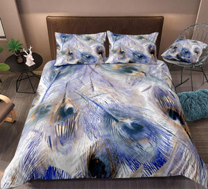 Blue Grey Feather Bedding Set - Beddingify