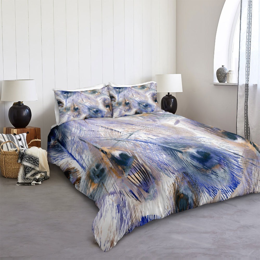 Blue Grey Feather Bedding Set - Beddingify