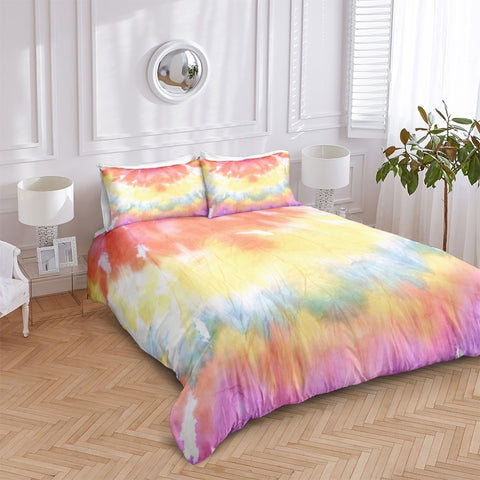 Image of Yellow Pink Blue Tie Dye Bedding Set - Beddingify