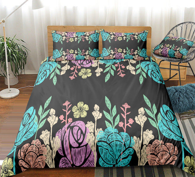 Grey Flower Bedding Set - Beddingify