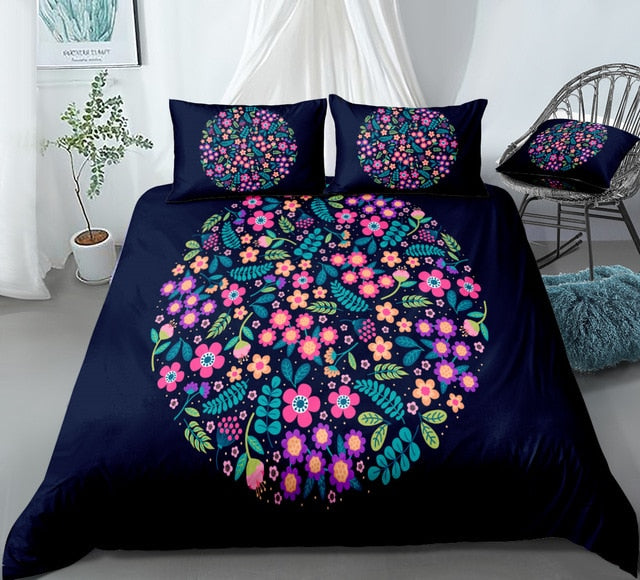 Dark Blue Flower Bedding Set - Beddingify