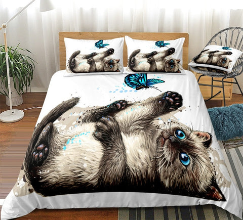 Image of Cat Plays With Butterfly Bedding set - Beddingify