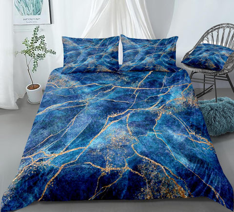 Image of Gold Blue Quicksand  Bedding Set - Beddingify
