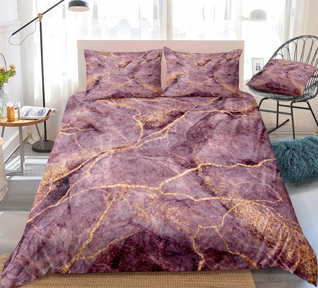 Purple Red Marble Bedding Set - Beddingify