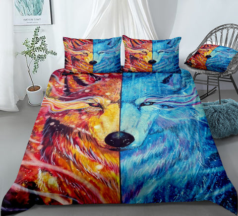 Image of Fire Ice Wolf Bedding Set - Beddingify