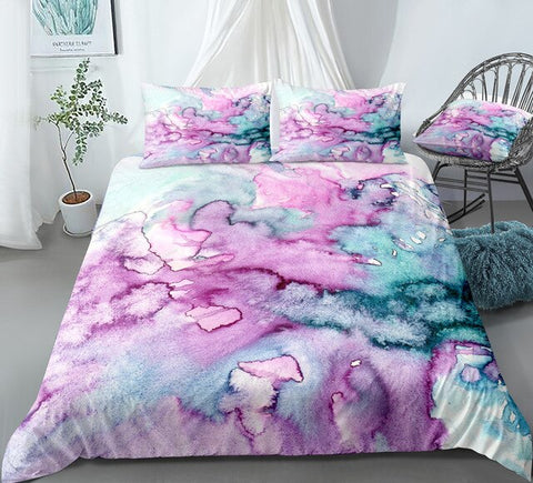 Image of Oil Painting Green Pink Bedding Set - Beddingify