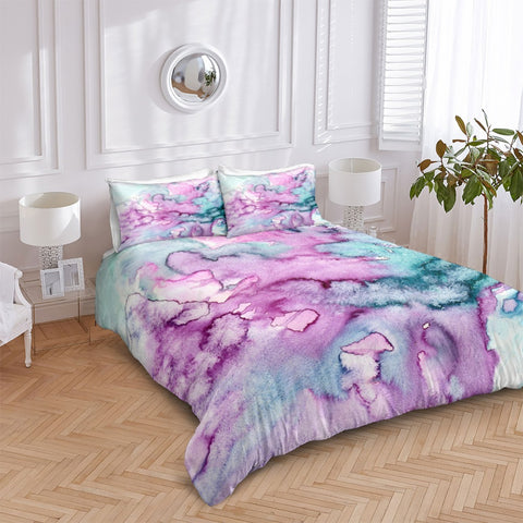 Image of Oil Painting Green Pink Bedding Set - Beddingify