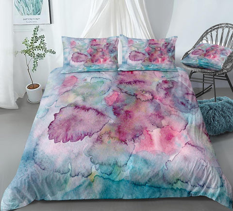 Image of Oil Painting Pink Blue Bedding Set - Beddingify