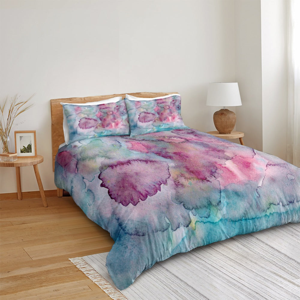 Oil Painting Pink Blue Bedding Set - Beddingify