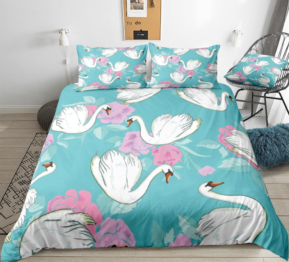 Pink Flower Swan Bedding Set - Beddingify
