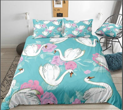 Image of Pink Flower Swan Bedding Set - Beddingify