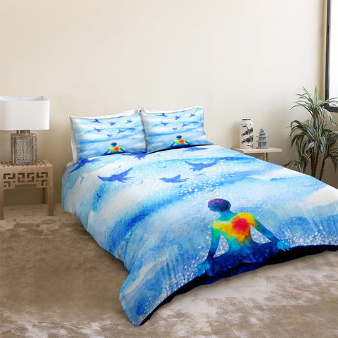 Image of Blue Abstract Yoga Bedding Set - Beddingify