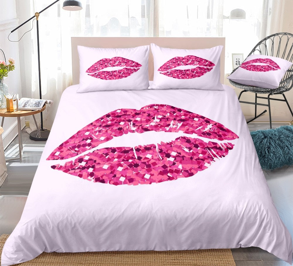 Glittering Pink Lips Bedding Set - Beddingify