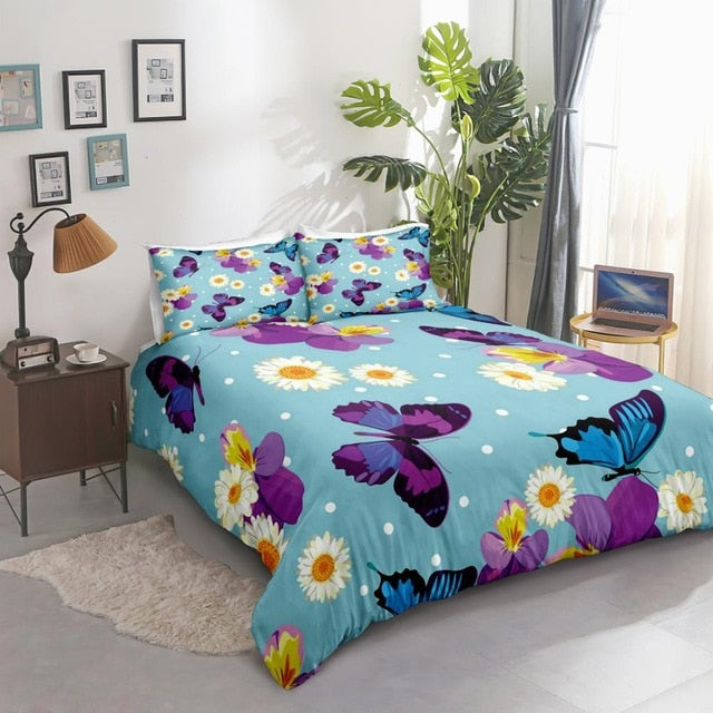 Blue And Purple Butterflies Bedding Set - Beddingify
