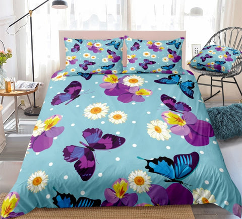 Image of Blue And Purple Butterflies Bedding Set - Beddingify