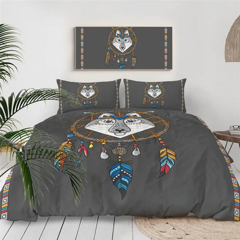 Image of Cartoon Wolf Dreamcatcher Comforter Set - Beddingify