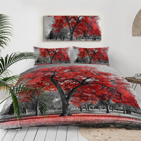 Image of Red Tree Comforter Set - Beddingify