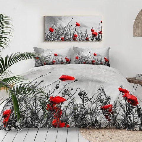 Image of Red Flowers Comforter Set - Beddingify