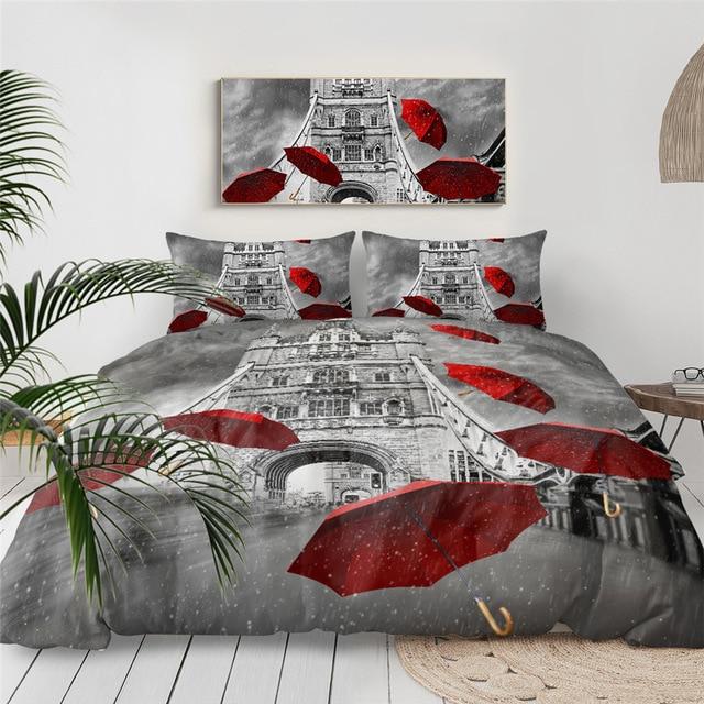 Paris Tower And Red Umbrellas Comforter Set - Beddingify