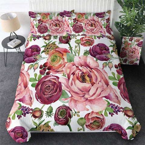 Image of Pink And Purple Roses Comforter Set - Beddingify